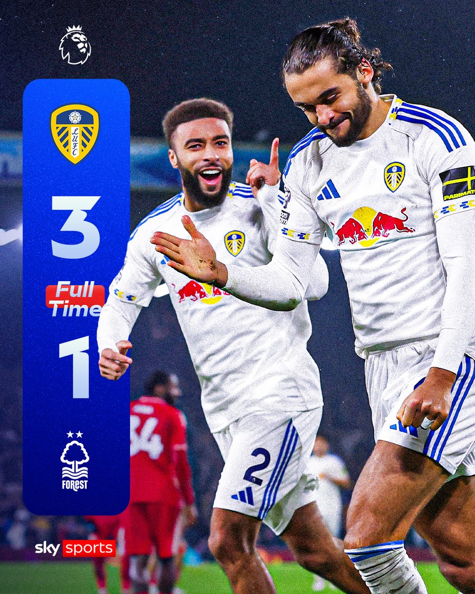 SkySportsPL's tweet image. FULL-TIME: Leeds United move nine points clear of the relegation zone after a comfortable win at home against Nottingham Forest! ⚡️