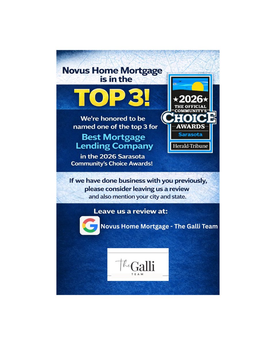 We made the top 3 and are grateful for everyone that voted for us. We THANK YOU for all the support and in trusting us as your mortgage lender. If we have worked together previously, please consider leaving us a google review it is much appreciated!