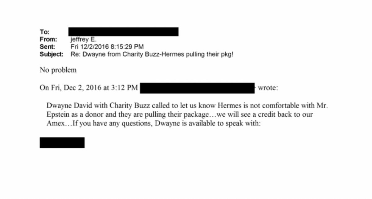 CitizenMediaFR's tweet image. 🇺🇸INFO - Dossier Epstein : La maison de luxe Hermès a refusé un don de Jeffrey Epstein en raison de sa réputation et a procédé au remboursement de la somme sur son compte.