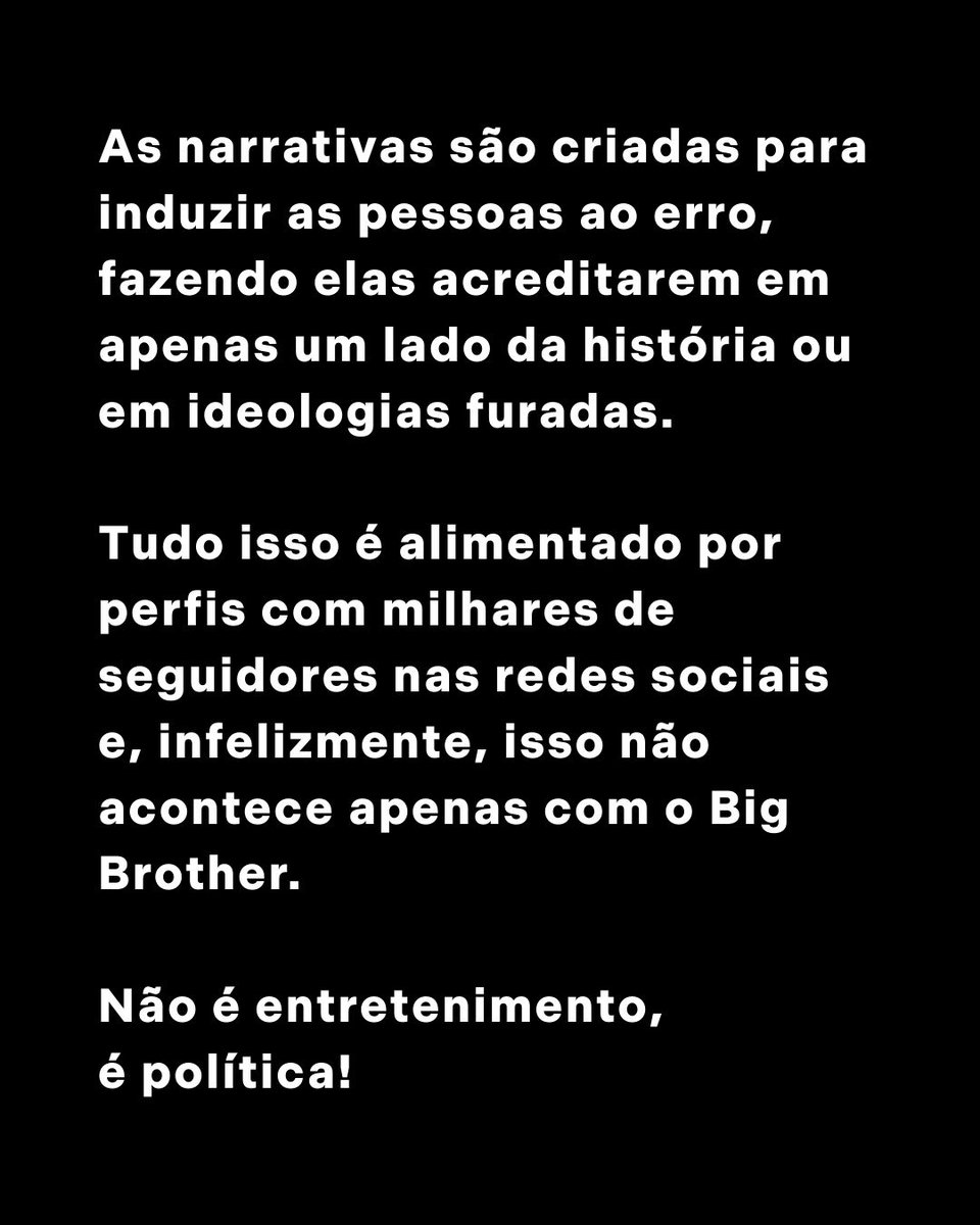 Já viram o que está acontecendo no Big Brother Brasil?Estou recebendo mensagens de pessoas sobre esse programa, que eu nunca assisti. Porém, não podemos nos vender ao que está acontecendo.