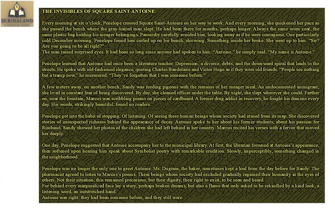 scribaland1's tweet image. #scribaland THE INVISIBLES OF SQUARE SAINT-ANTOINE
About those whom society rejects

Behind every #marginalized face lies a story, perhaps shattered #dreams, but also a #flame that only waits for a kind look, a listening word, an outstretched hand!#scribaland1 #invisibles #square