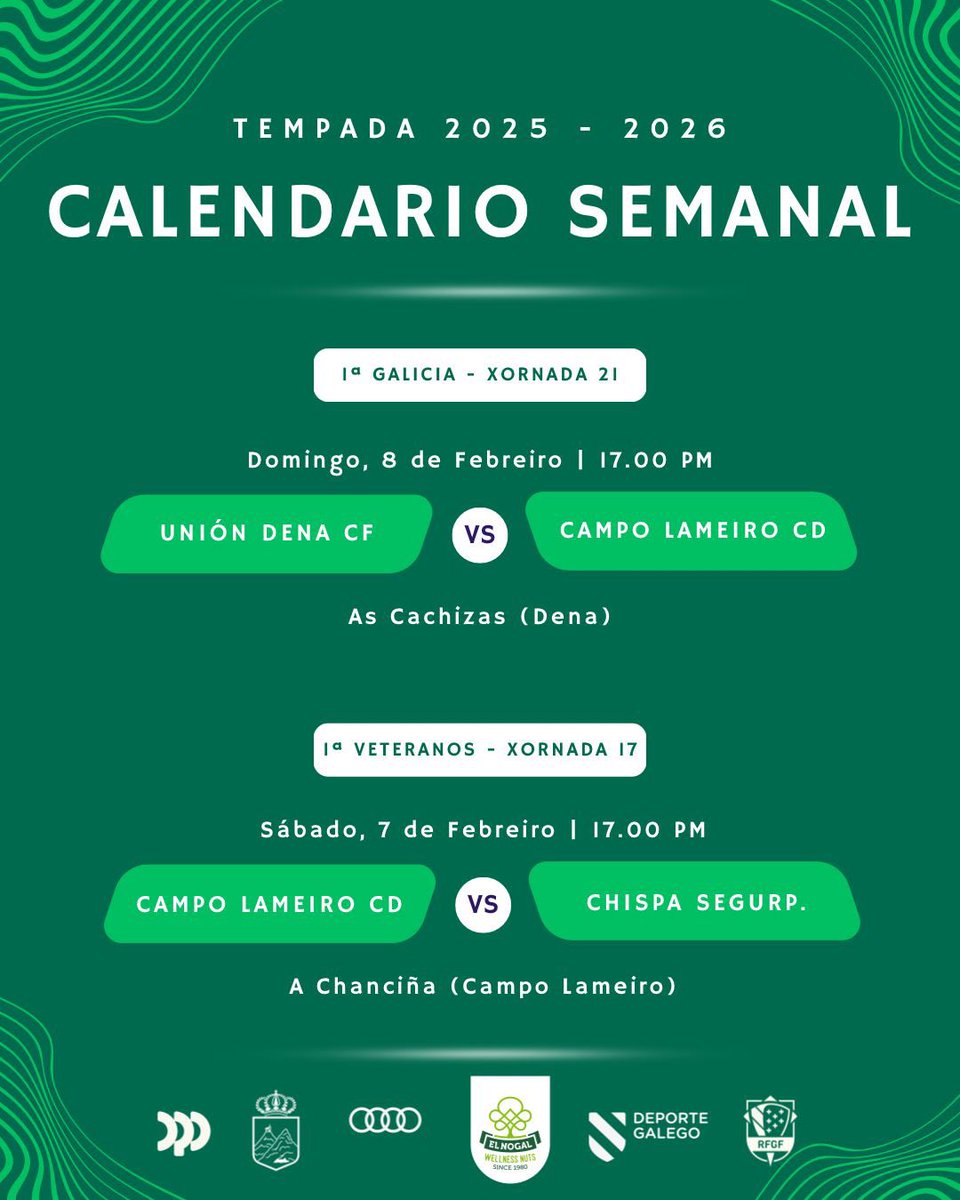 🗓️ Planning dos partidos do Campola para esta fin de semana! 💚