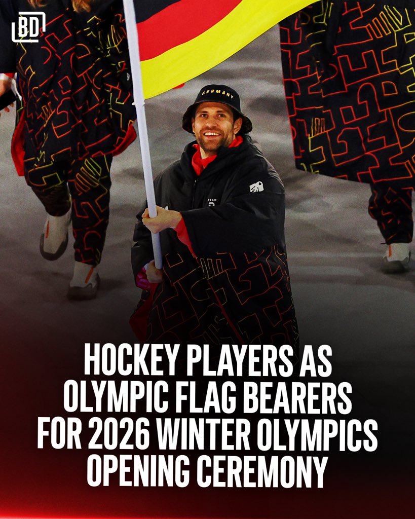 BarDown's tweet photo. A bunch of hockey players represented their countries as flag bearers at the #MilanoCortina2026 opening ceremony 🙌🔥 https://t.co/bUsAzYXTmx