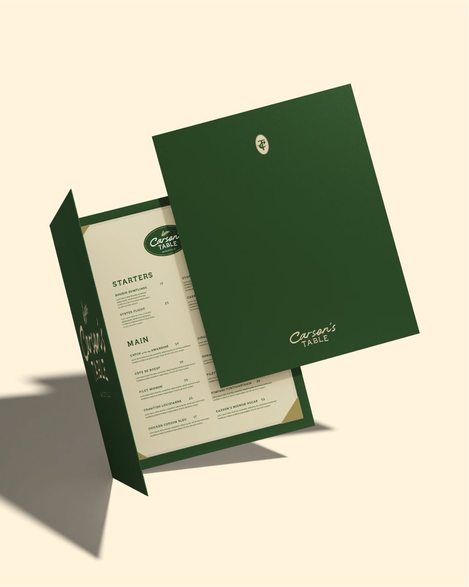 anntoine_md's tweet photo. We designed Carson's Table's branding to live seamlessly across every touchpoint, from outdoor signage and menus to chefs’ coats and fine dining presentation. We’re proud to help bring their brand to life as they prepare to open this spring in Mandeville. https://t.co/WaVqcwrGw4