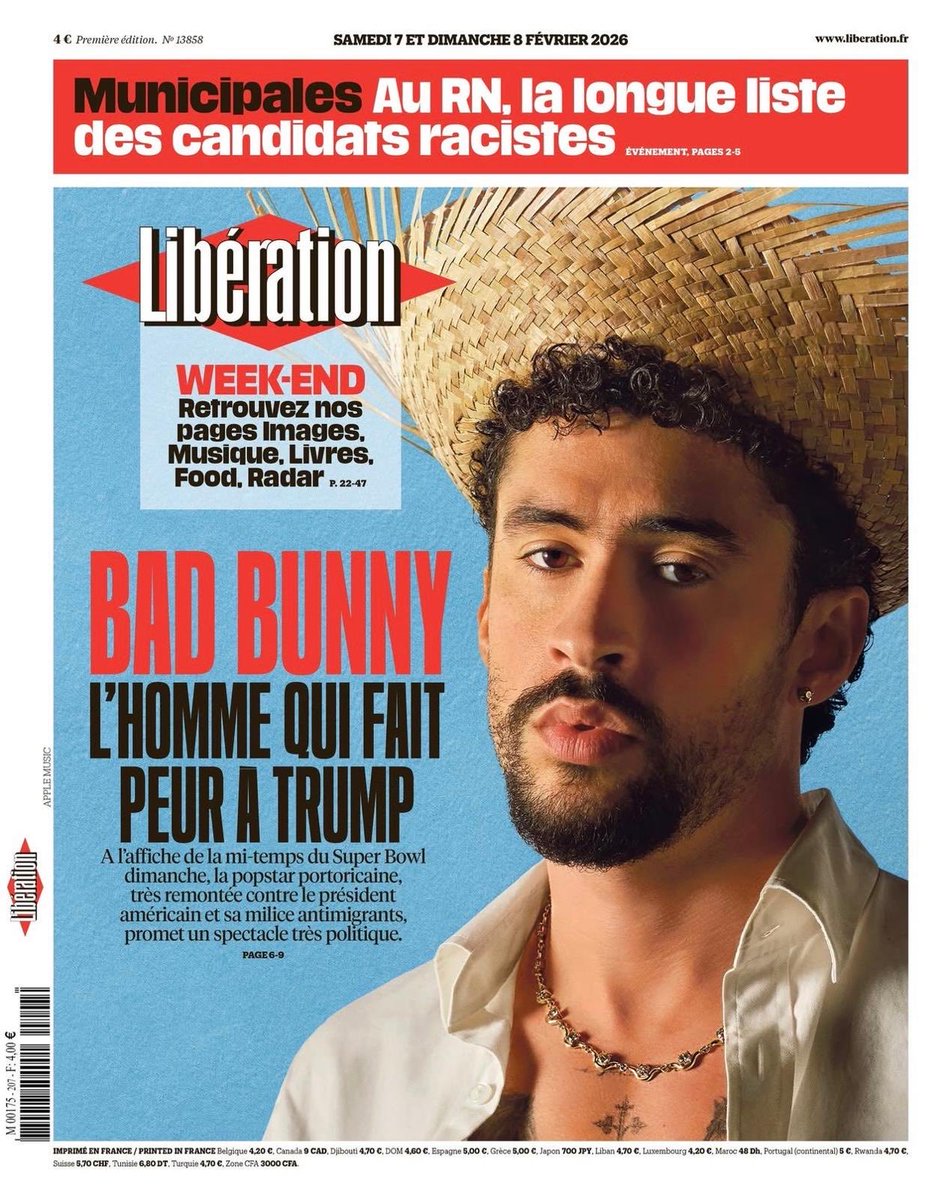 Este es uno de los diarios de izquierda más importantes del mundo, fundado en 1973 por Jean Paul Sartre, quien ganó (y rechazó por considerarlo un premio burgués) el Premio Nobel de Literatura del 1964. Traducción del título: Bad Bunny, el hombre que asusta a Trump