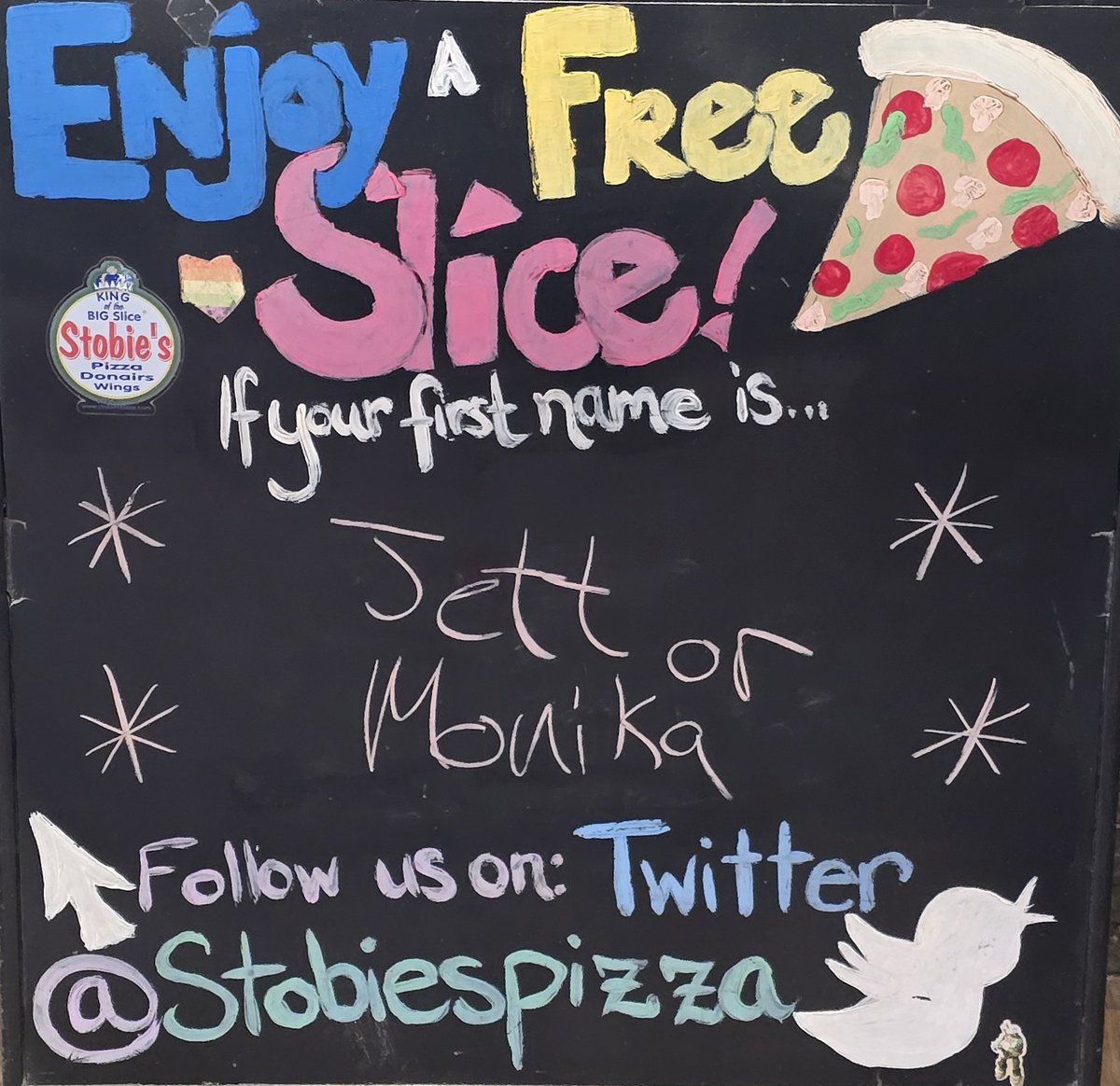 Enjoy a free🍕today if your first name is🥁🥁🥁🥁Jett or Monika 
•
🍕
•
🍕
#Jett #Monika #namdayslice #kingofthebigslice®️👑
delivery starts at 11 AM 
Call 519-432-2228 or click or Uber Eats or DoorDash
☎️📲💻🍕🍗🌯🥟🥗🚗😍
🍕