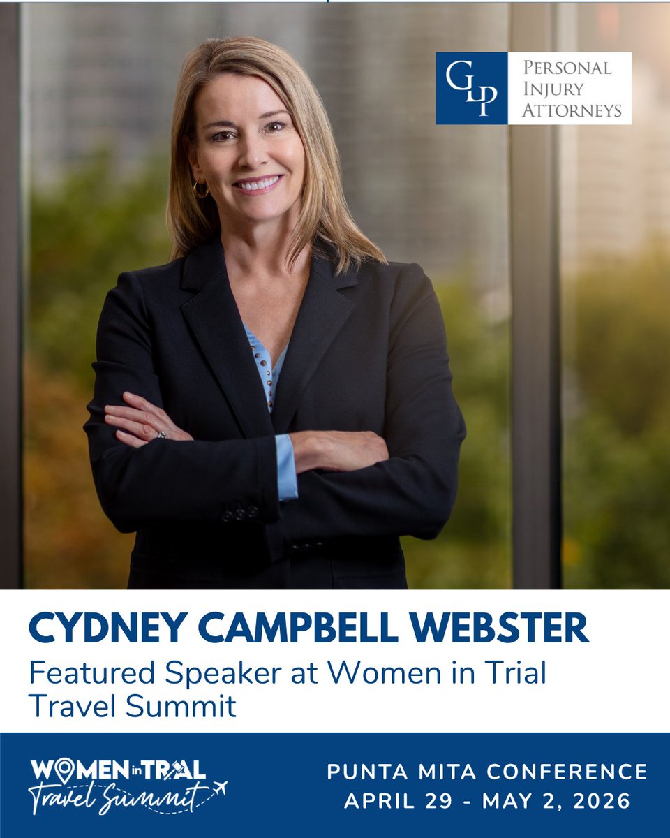 Cydney Campbell Webster, Shareholder at GLP Attorneys will be a featured speaker at the Women in Trial Travel Summit.

Learn more about Cydney’s presentation here: glpattorneys.com/news/cydney-ca…

#AItools #Presentation #AI #PersonalInjury #PersonalInjuryAttorneys #LawFirm #GLPAttorneys