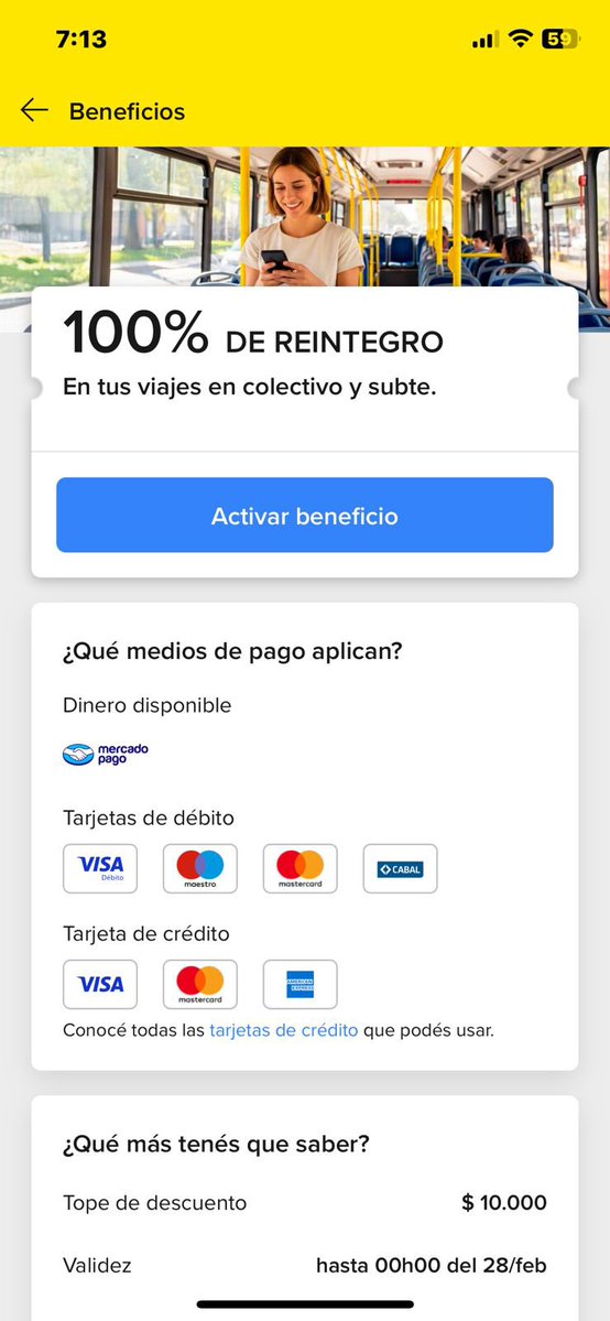 ahorraconana's tweet image. VIAJES GRATIS EN COLECTIVO Y SUBTE PAGANDO CON MERCADO PAGO!
Me llegó recién para activar el beneficio al 100%, NO es para todos!
A algunos no les aparece o les sale para activar un 60%!
Tope $10.000