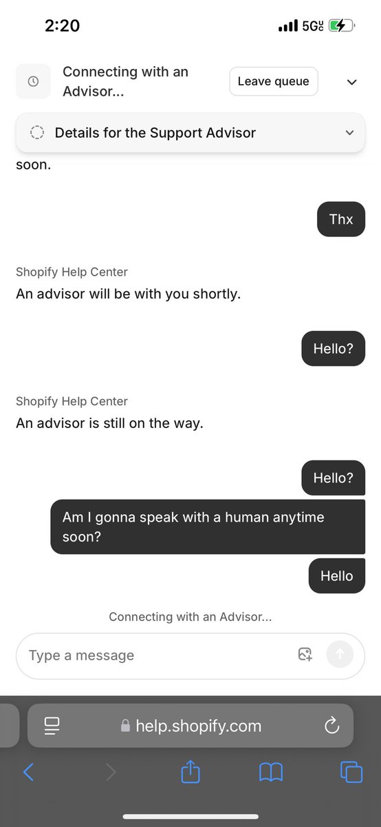 ManyMoonzz's tweet photo. @Shopify It’s been two hours and I still haven’t talked to anybody https://t.co/vZI0w9hmpG