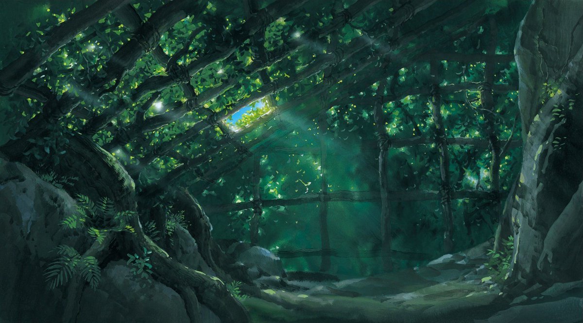PhotoGhibli's tweet image. Background paintings for Princess Mononoke (1997) by Kazuo Oga