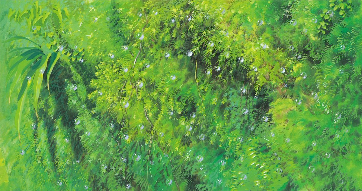 PhotoGhibli's tweet image. Background paintings for Princess Mononoke (1997) by Kazuo Oga