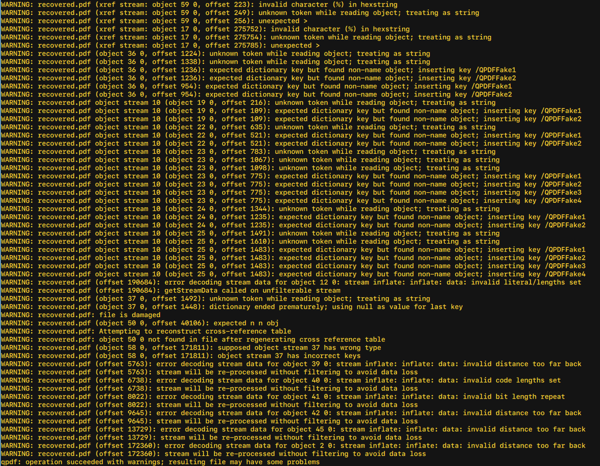 Down to a handful of errors in the recovered pdf!