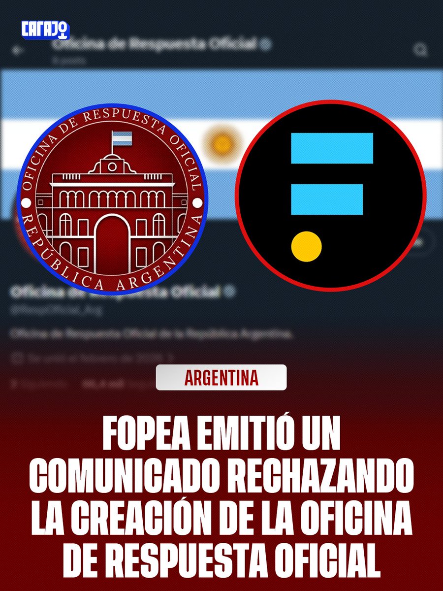 FOPEA DEFIENDE SUS MENTIRAS 🤥

El Foro de Periodismo Argentino rechazó la creación de la Oficina de Respuesta Oficial, porque saben que se les acaba el curro.

No quieren que el Gobierno exponga sus fake news y operaciones de prensa. Quieren tener impunidad total.