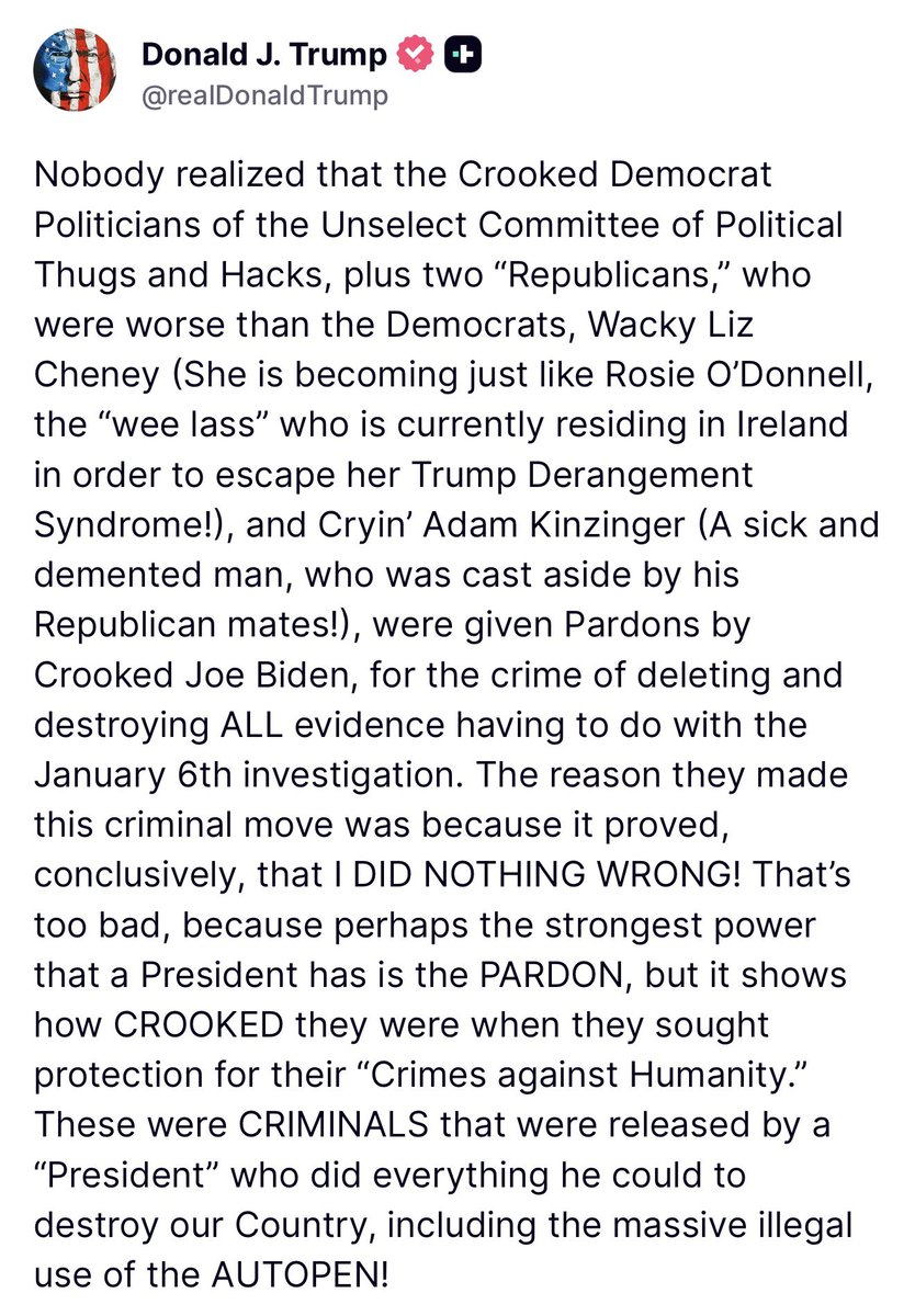 🚨 BREAKING: President Trump confirms the J6 committee members DESTROYED EVIDENCE exonerating him

TRAITORS and criminals!

“Nobody realized that the Crooked Democrat Politicians of the Unselect Committee of Political Thugs and Hacks, plus two “Republicans,” who were worse than