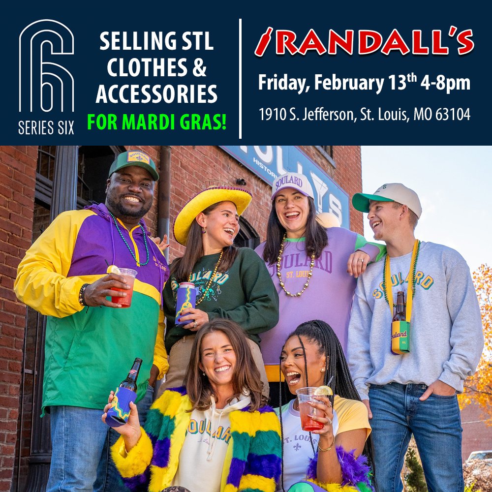 Series Six Company will be at our Jefferson location the day before Soulard Mardi Gras selling clothes and accessories. Stop by and check out their swag!

📅 ⏰ Friday, February 13th 4-8pm
📍 Randall's Jefferson
<a href="/series_six/">Series Six Company</a>