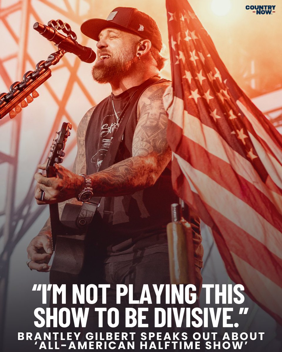 CountryNow's tweet image. .@BrantleyGilbert is speaking out about why he’s performing at Turning Point USA’s All-American Halftime Show. 

READ MORE: urls.grow.me/wqPCmySHK5