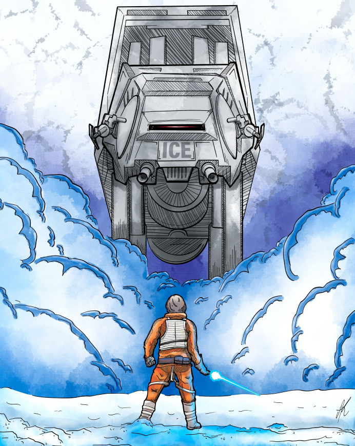 Achei essa arte do <a href="/PunchitChewie77/">Punch It Chewie Press</a> não apenas certeira, mas extremamente simbólica.

Star Wars, prestes a completar meio século de existência, sempre foi mais do que uma saga de ficção científica. É uma narrativa sobre resistência, sobre a coragem de enfrentar sistemas