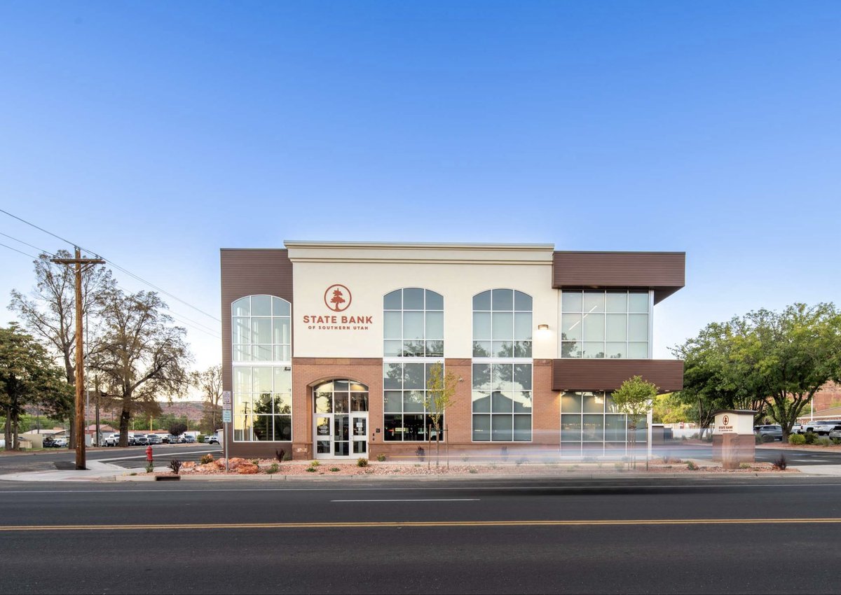 NWLArchitects's tweet photo. NWL Architects is proud to have designed the State Bank of Southern Utah Kanab Branch—a two-story, 10,000 SF facility featuring modern workspaces, dual lobbies, and 3 drive-thru lanes. Grateful for our continued partnership with SBSU across Utah.

#bankdesign #utaharchitecture https://t.co/Y2wRfZr7Fe