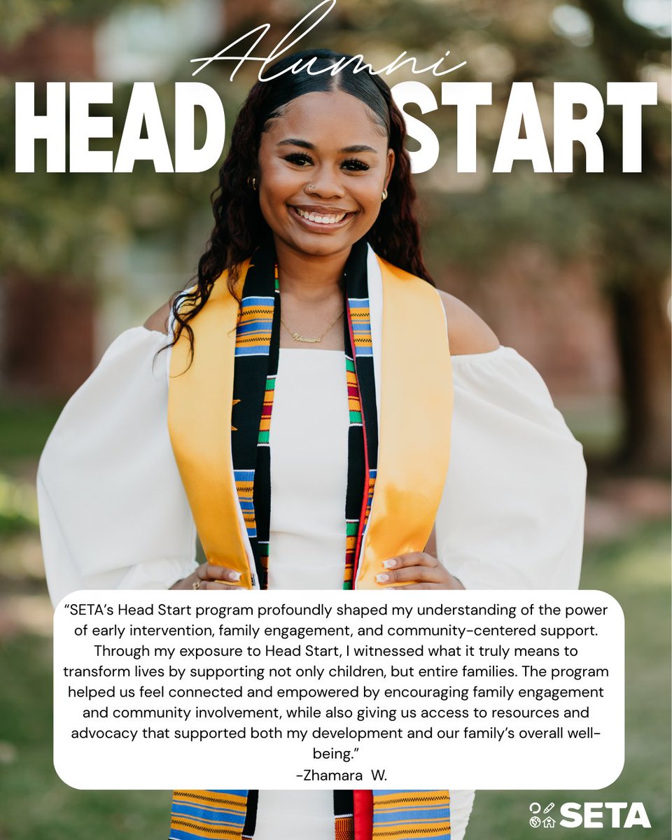 sac_SETA's tweet photo. In 2003, Zhamara was a little learner in our Head Start program. Today, she’s a Master’s graduate and on her way to becoming a Social Worker! 🎓💙 We’re so proud of our alumni and the lasting impact of Head Start. Congratulations, Zhamara! https://t.co/w4JRv7sP4g