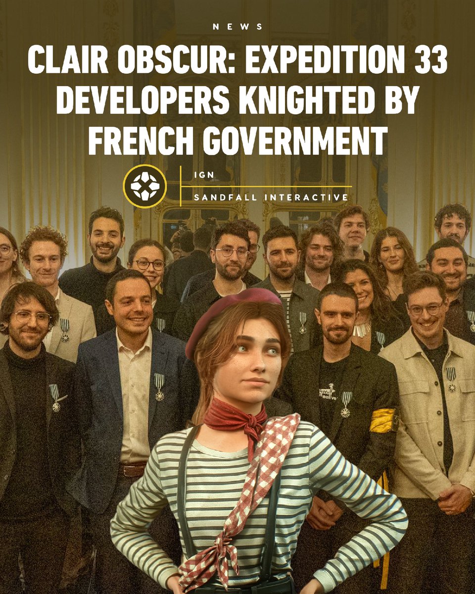 The development team behind Clair Obscur: Expedition 33 have been given the status of Knight under the French Order of Arts and Letters, in recognition of their significant contribution to the country's art and culture. bit.ly/4rzDnCC
