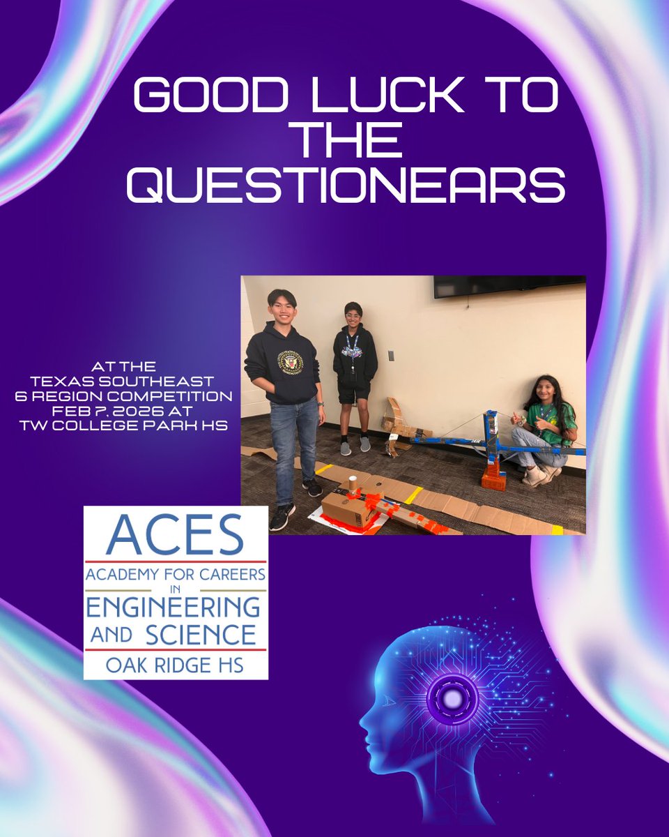 ACESCISD's tweet photo. ACES sends their best to our 2026 DI Competition Team "The QuestionEars" competing in the Texas Southeast 6 Regional on Saturday! https://t.co/NA8aAL34a8