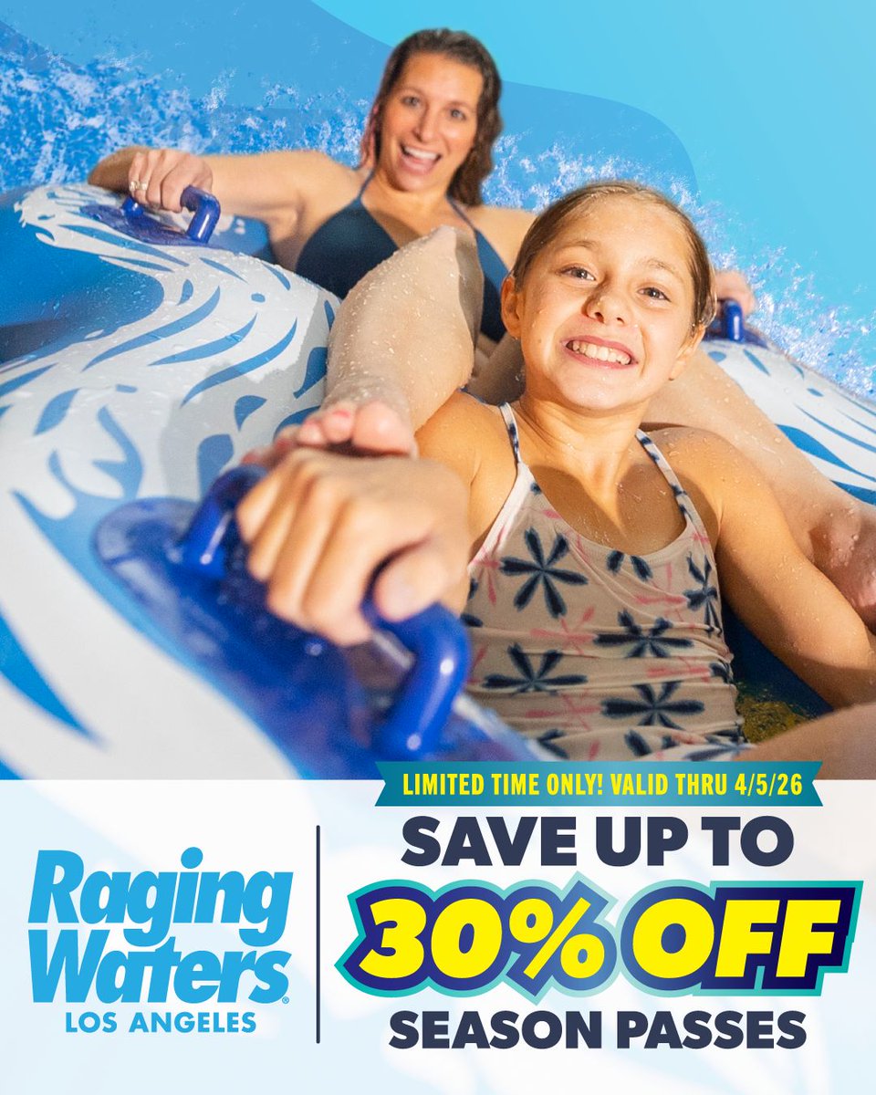 RagingWatersLA's tweet photo. Buy More, Save More! For a limited time, buy multiple passes and save up to $25 more 🎉 Enjoy unlimited visits, FREE parking, 20+ events, and other exclusive perks with select passes! Save on passes now: https://t.co/4J5bE7GSWX https://t.co/J0Czw3yGzy