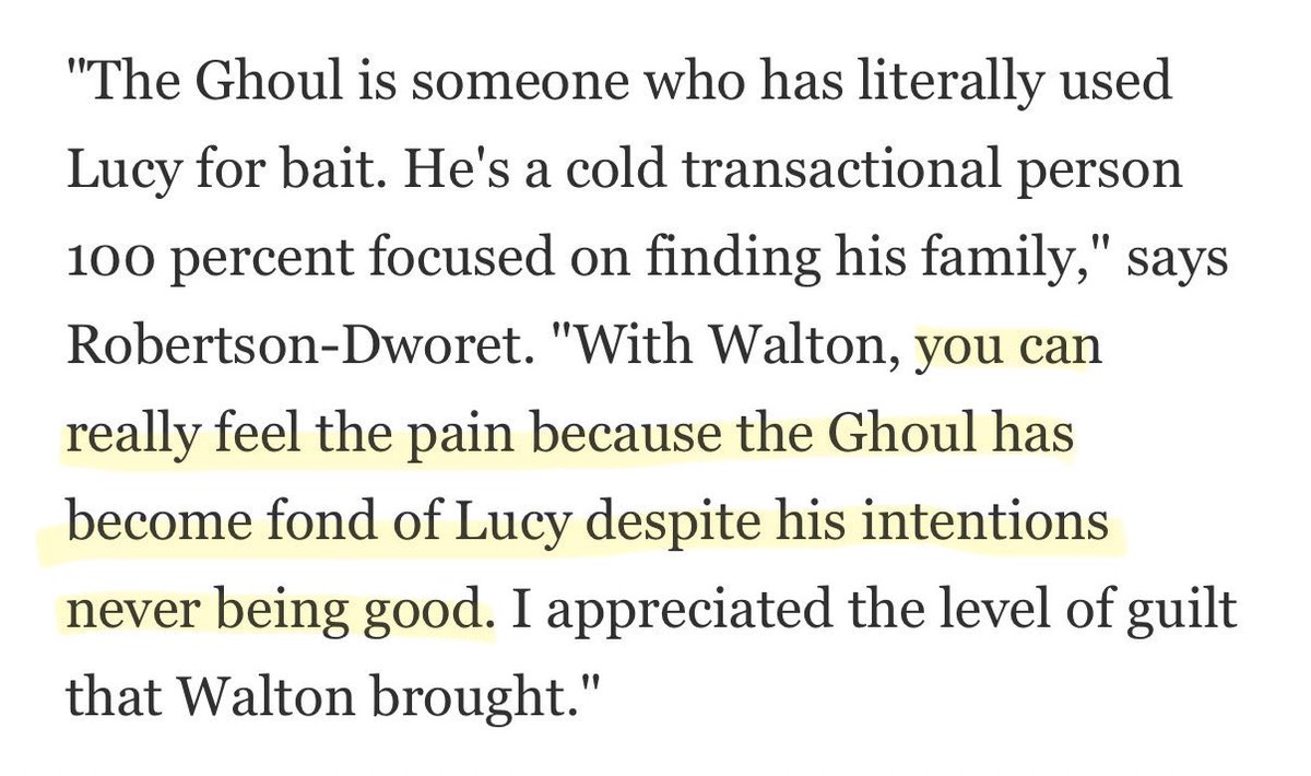 the ghoul “deeply cares” for lucy the ghoul is “fond of” lucy… oh he’ll be back