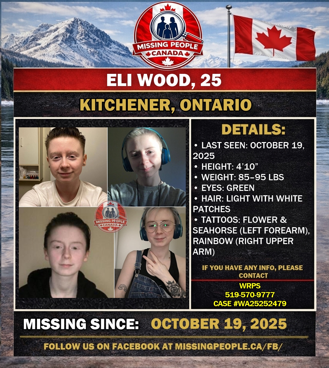 Missing_CA's tweet image. 🔗 Full story: missingpeople.ca/still-missing-… 

🧭 STILL MISSING - MISSING PERSON IN KITCHENER, ONTARIO – ELI WOOD, 25 – LAST SEEN OCTOBER 19, 2025 

📍 #Kitchener #ON #Ontario
