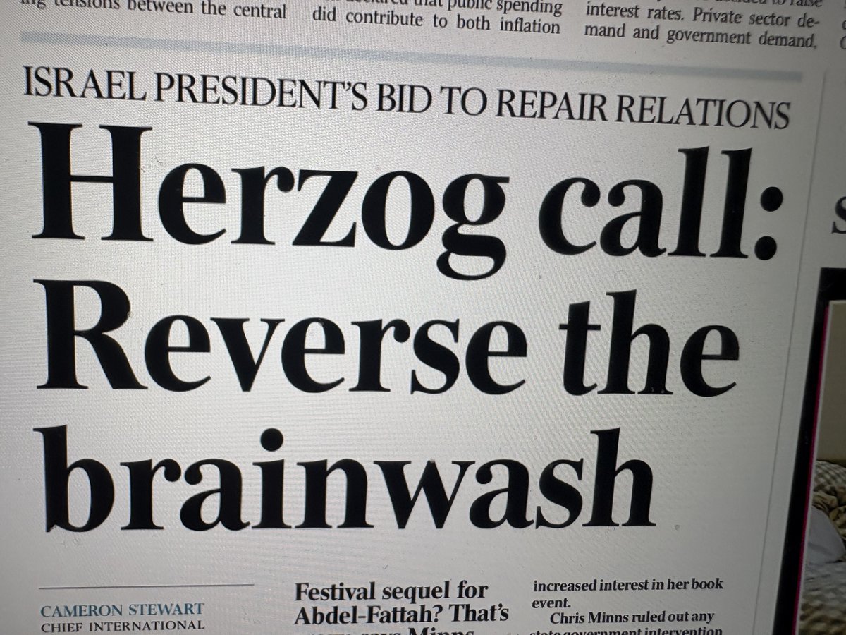 QuentinDempster's tweet photo. Dear President Herzog, To help “reverse the brainwash” (a Murdoch headline re your visit) ask Netanyahu to open Gaza/West Bank to all journalists. Please explain the almost total destruction of Gaza’s infrastructure, housing, hospitals, schools and 70,000+ ‘collaterally’ killed. https://t.co/Iw8ZbfTi1n