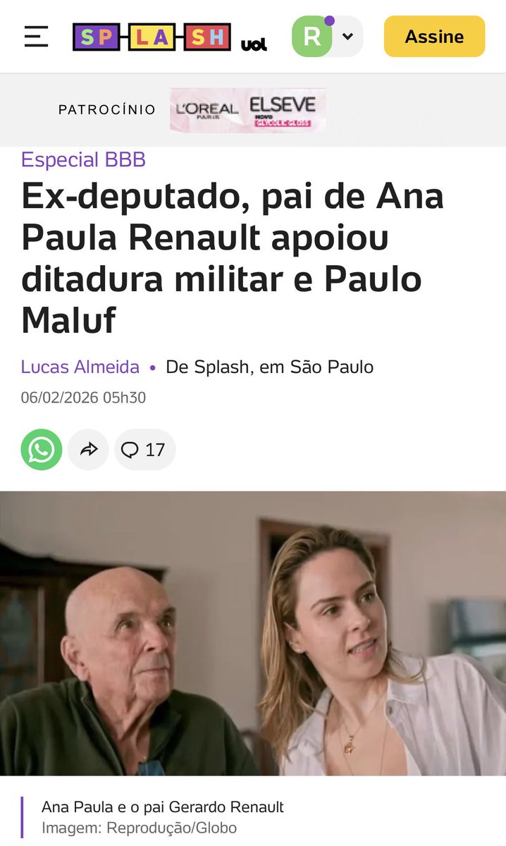 andfalou's tweet image. Reportagem do UOL.

Fico imaginando se fosse o Pai da Sarah, Jonas ou Cowboy que tivesse um passado desses… 

 #BBB26 #RedeBBB