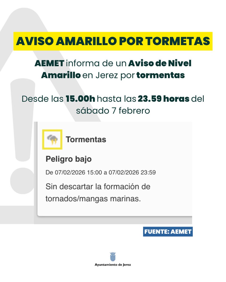 AEMET informa para el sábado 7 de febrero ⤵️

🙏🏼Rogamos extremen las precauciones