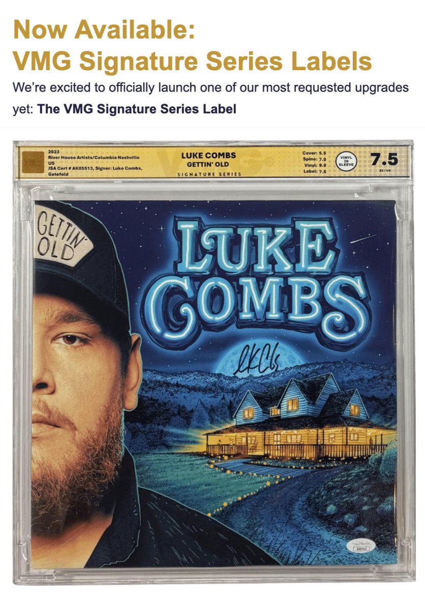 Signature labels just dropped <a href="/VMGvinyl/">VMG Vinyl</a>!  

Now available for Vinyl Albums, LaserDiscs, and LP Flats/Inserts.

If your piece is signed + authenticated by PSA/DNA, Beckett, or JSA, you can upgrade to the exclusive Signature Series label, built to make autographed collectibles