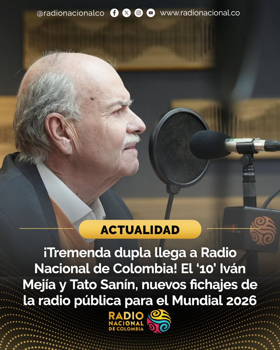 #IvánMejíaEnRTVC | <a href="/PajaritoDeIvan/">Iván Mejía Álvarez</a>, referente histórico del periodismo deportivo, vuelve a los micrófonos para narrar y analizar la Copa Mundial de la FIFA 2026 a través de Radio Nacional de Colombia, acompañado por Tato Sanín, llevando la emoción del torneo a todo el país.