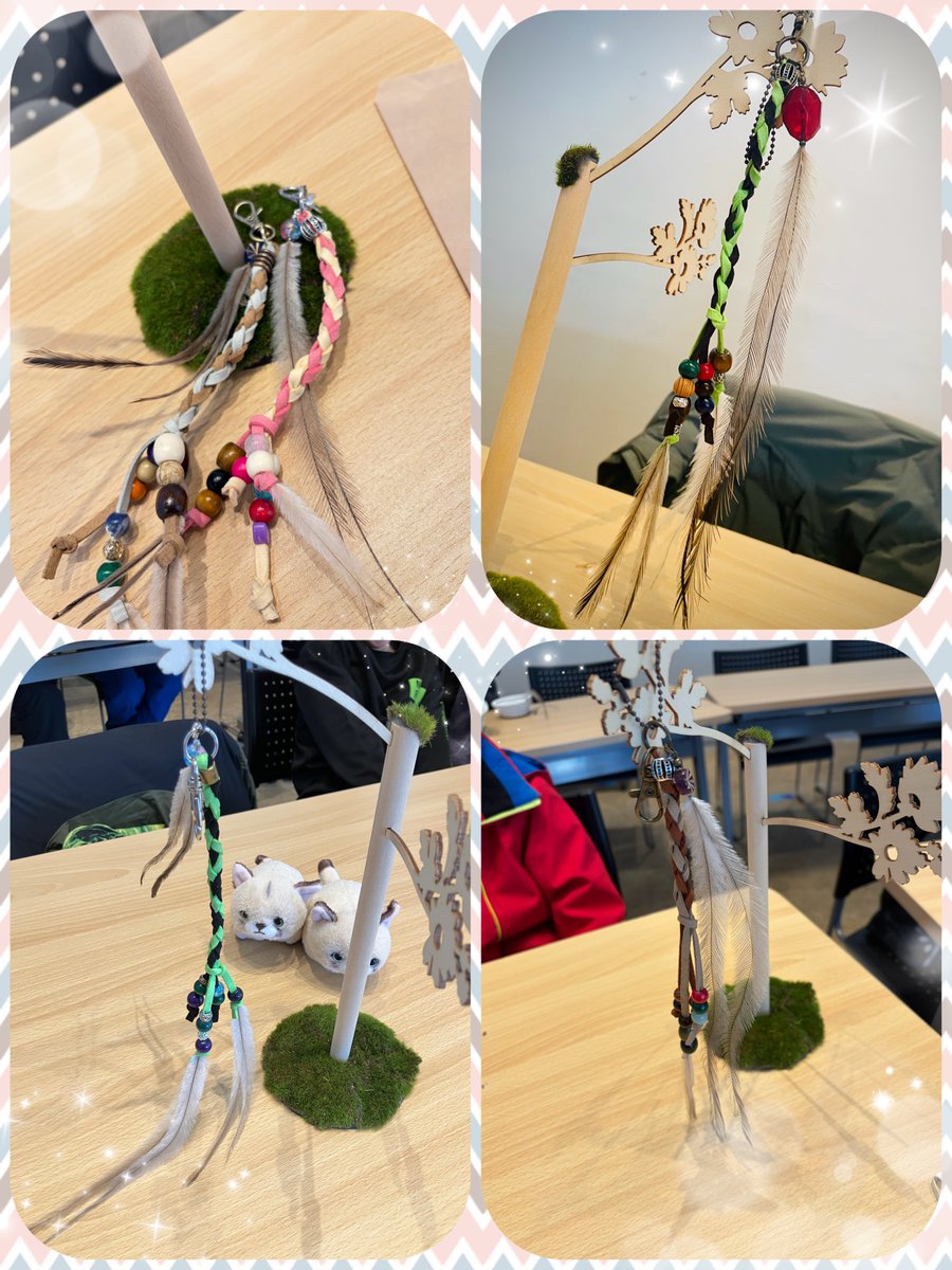 moriokazoo's tweet photo. 先日開催された“鳥の羽根でキーホルダーを作ろう”では沢山の方にご参加いただきました！
皆さん材料選びにセンスがあって、編み上げも上手！素敵なキーホルダーをいっぱい作っていただきました♪
頑張って作ったキーホルダー、皆様にエミューのご利益がありますように…。 https://t.co/YQIxLDohwG