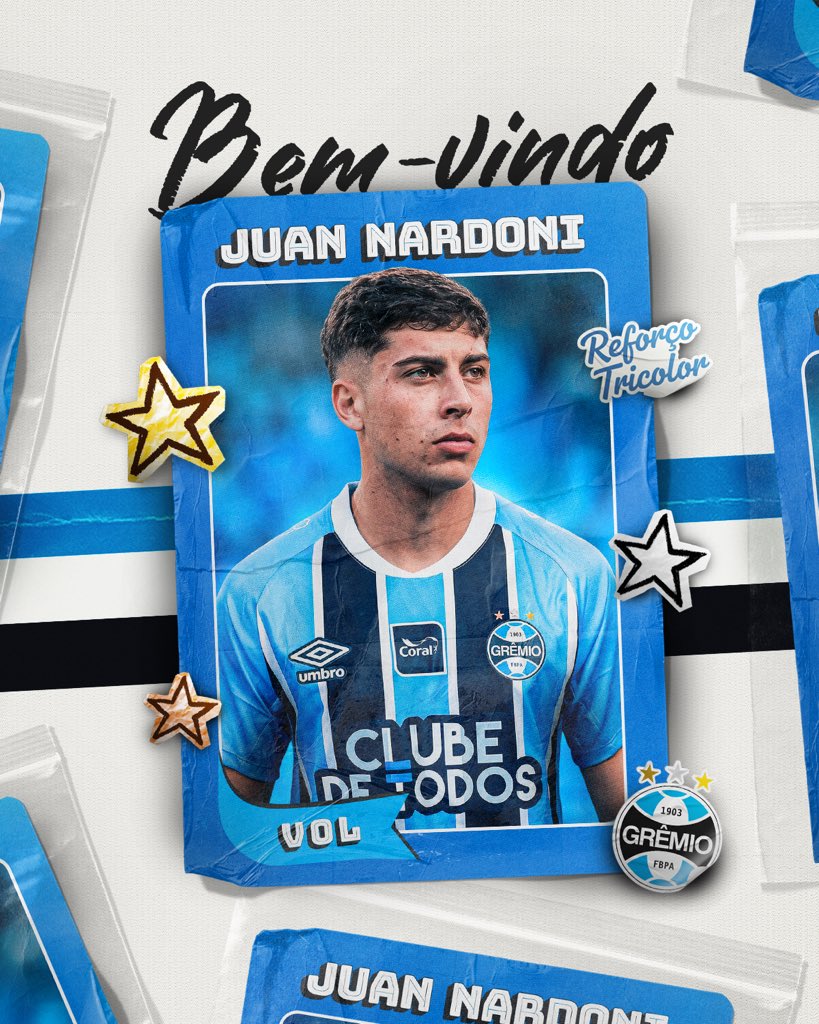 Gremio's tweet image. BEM-VINDO! 🇪🇪 O meio-campista Juan Nardoni, campeão da Copa Sul-Americana e da Recopa, chega do Racing para reforçar o Tricolor. O atleta desembarca em Porto Alegre na próxima semana para realizar exames médicos e assinar contrato.¡𝐒𝐮𝐞𝐫𝐭𝐞!

#ReforçoTricolor