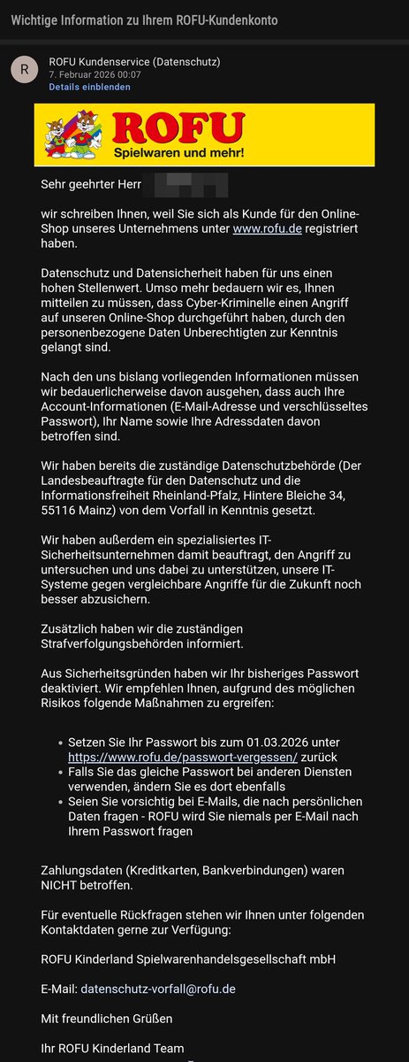 Na toll. Zuerst die Insolvenz von #ROFU und jetzt haben die sich auch noch Kundendaten stehlen lassen...