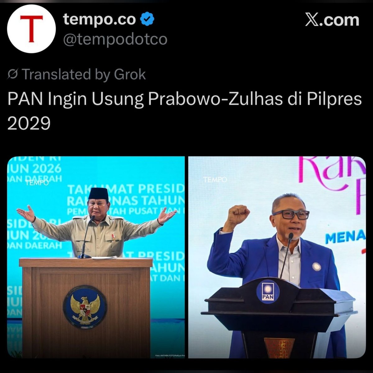 Yoo ora Ndezz...⁉️

Ya wajar dan sah-sah aja sih, bila PAN ingin mengusung Pak Zulhas dampingi Pak Prabowo di 2029 😄