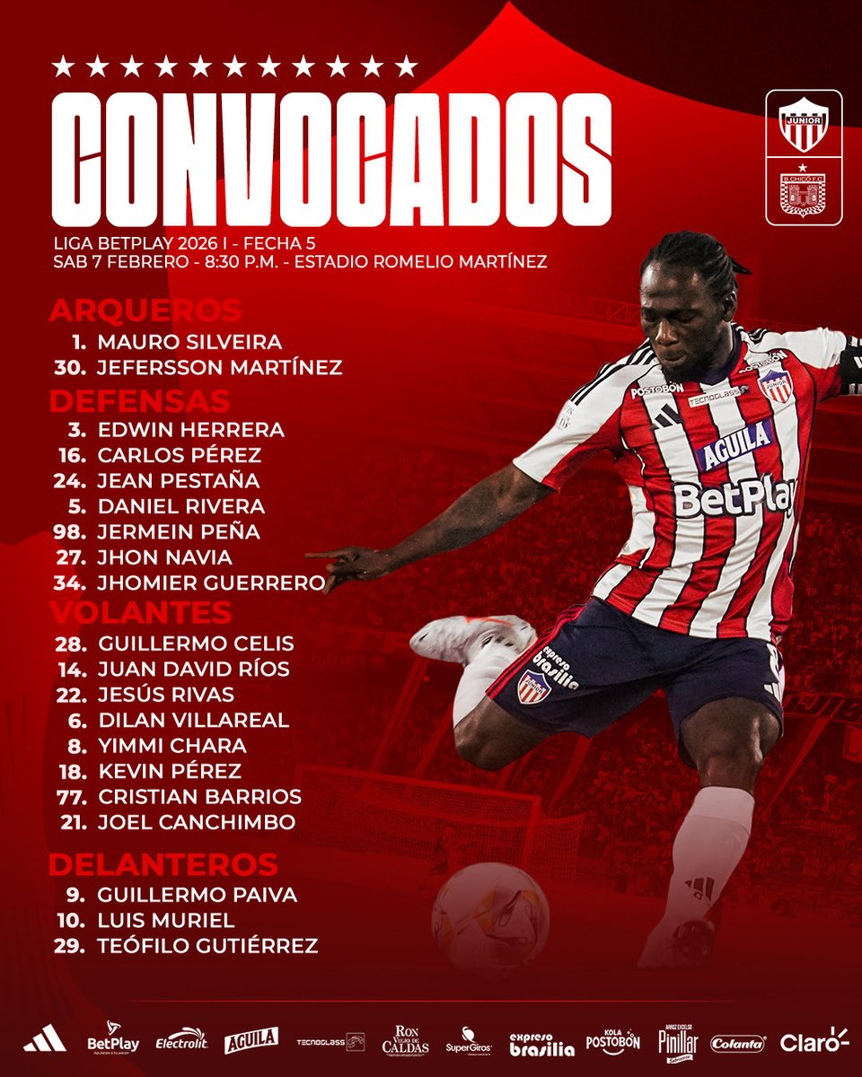 JuniorClubSA's tweet photo. ¡CONVOCADOS! 🔥🦈 
#VamosJunior https://t.co/1oPJ32adf5