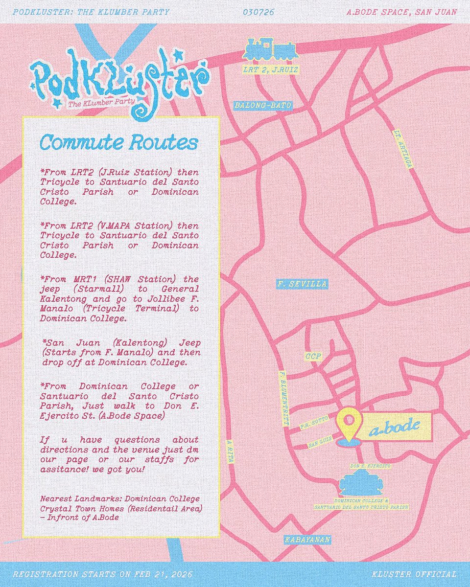 Ito na ang guide para kasabay niyo si Crush! 😝☺️

PodKLuster: The Klumber Party🎙️

🗓️ March 7, 2026 | 4PM - 8PM
📍 A.bode Space, San Juan City
🎟️ Registration (₱299) &amp; Sponsorship | Feb 21

#KlumberParty #3rdKLusterversary #Azter_Kiel