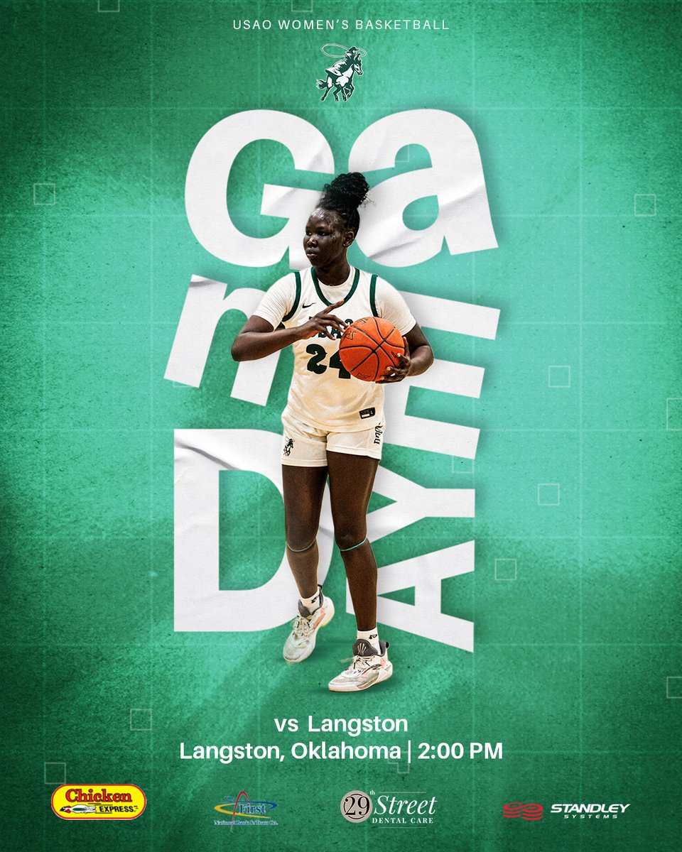 🏀𝗚𝗔𝗠𝗘𝗗𝗔𝗬🏀
The Drovers hit the road for a massive showdown at Langston University!

⏰: 2:00 PM CT
📍: Langston, OK
🏟️: C.F Gayles Field House
📺/📊: usaoathletics.com/composite

#DroverNation🏇 x #BleedGreen