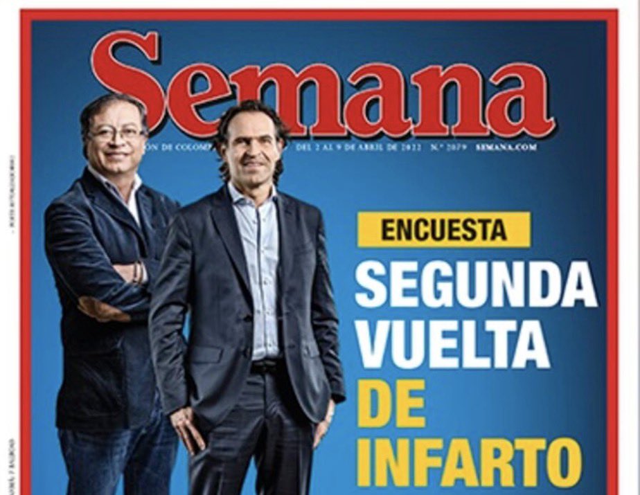 Cuando la Revista Semana publique una encuesta, no olvide que lo hacen desde el deseo de sus dueños y su conveniencia económica. ¡No olvidamos esa segunda vuelta de infarto! 😂😂😂