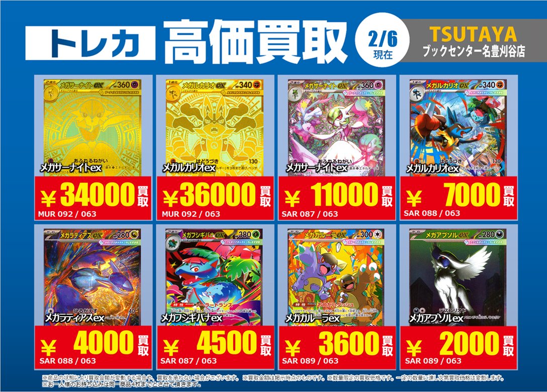 刈谷 ＃トレカ 価格更新のため 引用元の画像のうち左上の表