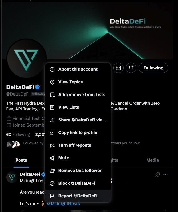 AnsonFPPS's tweet photo. Call out to my connection! Please quickly report spam to the @DeltaDeFi. Our twitter account has been compromised! https://t.co/NVWioiYHr4