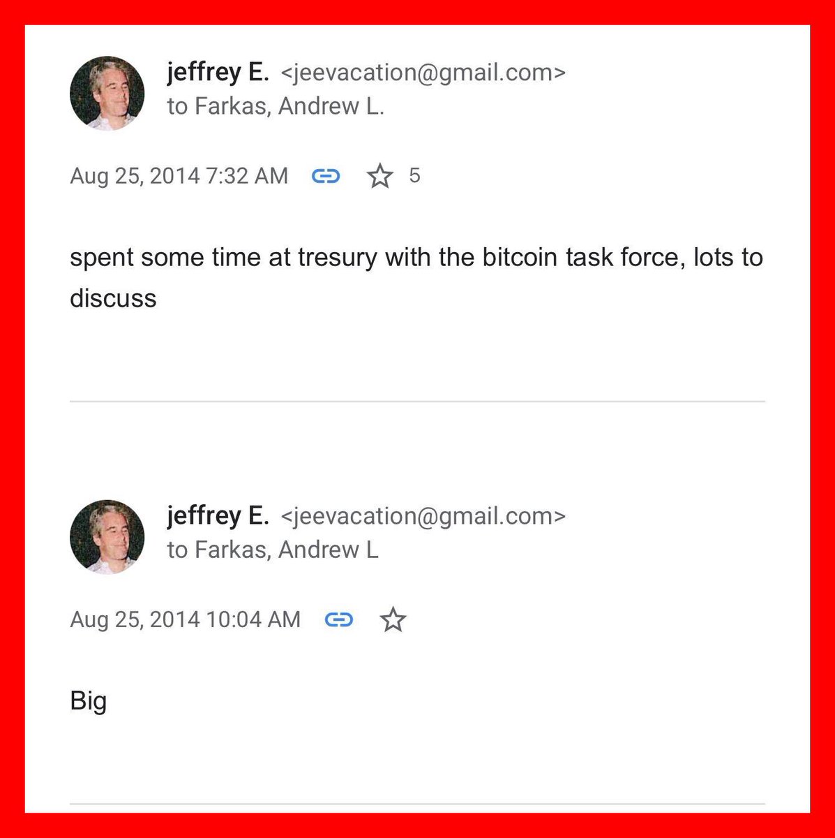 jungleincxrp's tweet image. 🚨 THE EPSTEIN BITCOIN TASK FORCE &amp;amp; THE TREASURY 🚨

The newly released Jmail archives have uncovered a 2014 email chain that rewrites the history of early crypto. It reveals Jeffrey Epstein claiming he "spent some time at Treasury with the Bitcoin Task Force".

This wasn't just…