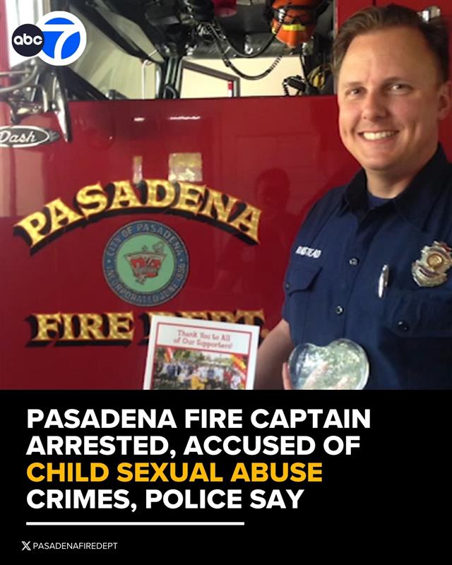ABC7's tweet photo. Christopher Ramstead, a fire captain with the Pasadena Fire Department, was arrested for child sexual abuse crimes, according to the Los Angeles Police Department. Ramstead was arrested Wednesday night while he was off-duty. The 47-year-old was released Thursday after posting a high bond of $550,000.

Read more: https://t.co/KvJSne9Nzb