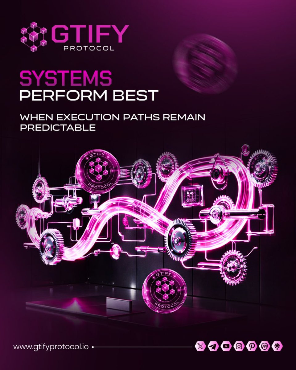 gtifyprotocol's tweet photo. ⚙️✨ Systems perform best when execution paths stay predictable.

Clear structure keeps operations smooth.
Predictability supports long-term stability.
Consistency builds quiet confidence. 🔁🔍

#GTIFY #Web3Infrastructure #PredictableSystems #BlockchainExecution #OnChain 💜⚙️ https://t.co/CK7lo7mFBP