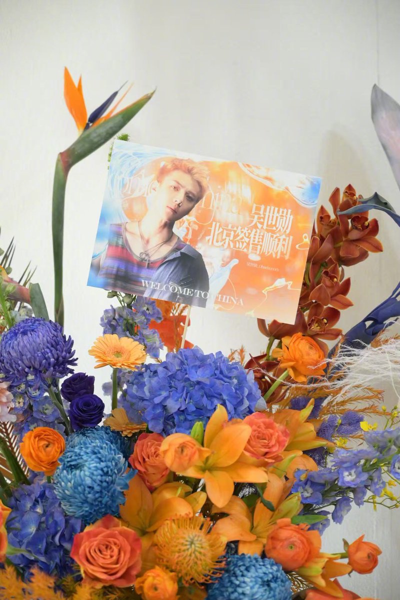 ohsehunbar prepared flower stands (with a vivi-shaped floral design) to show support for sehun at today’s fansign event in beijing! 🌸🐩🎀🧡

message:
“always by sehun’s side”
“wishing oh sehun a smooth fansign in beijing”