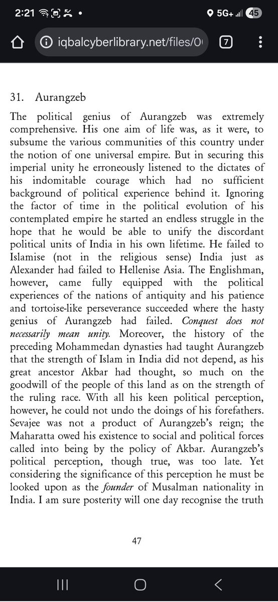 Given you’re an unemployable catamite, with a generic degree, I presume one of your 3 sugar daddies bought you the pizza. But here’s some chap called IQBAL, saying Aurangzeb was the father of Pakistan.