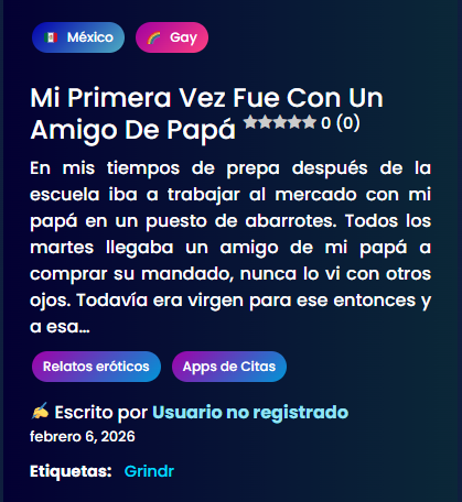 𝗥𝗘𝗟𝗔𝗧𝗢: Mi primera vez fue con un amigo de papá 🍆🔥

𝗥𝗘𝗟𝗔𝗧𝗢 𝗖𝗢𝗠𝗣𝗟𝗘𝗧𝗢: kyunix.com/mi-primera-vez…