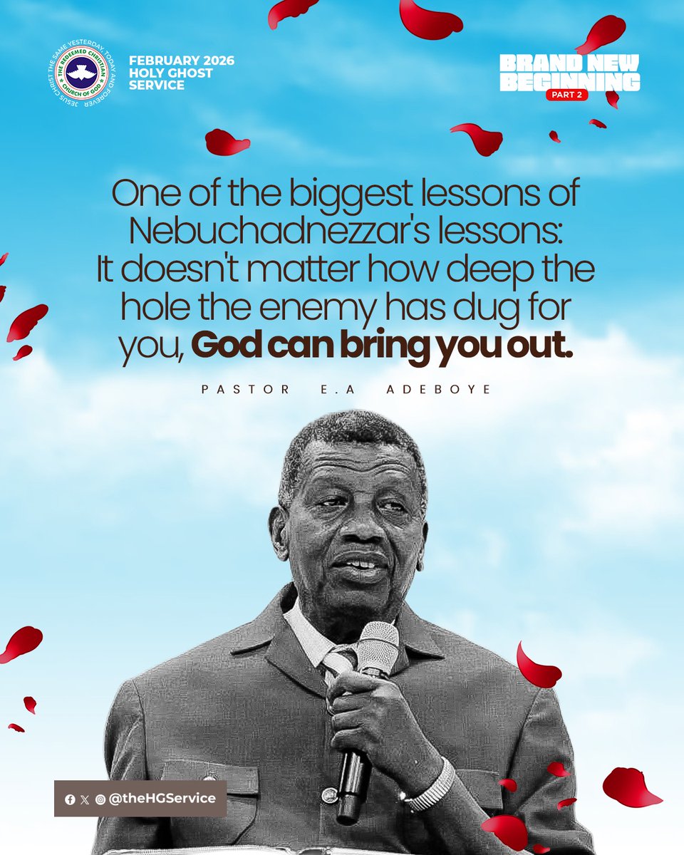 One of the biggest lessons of Nebuchadnezzar's lessons: 
It doesn't matter how deep the hole the enemy has dug for you, God can bring you out.

February 2026 Holy Ghost Service 
#BrandNewBeginning2